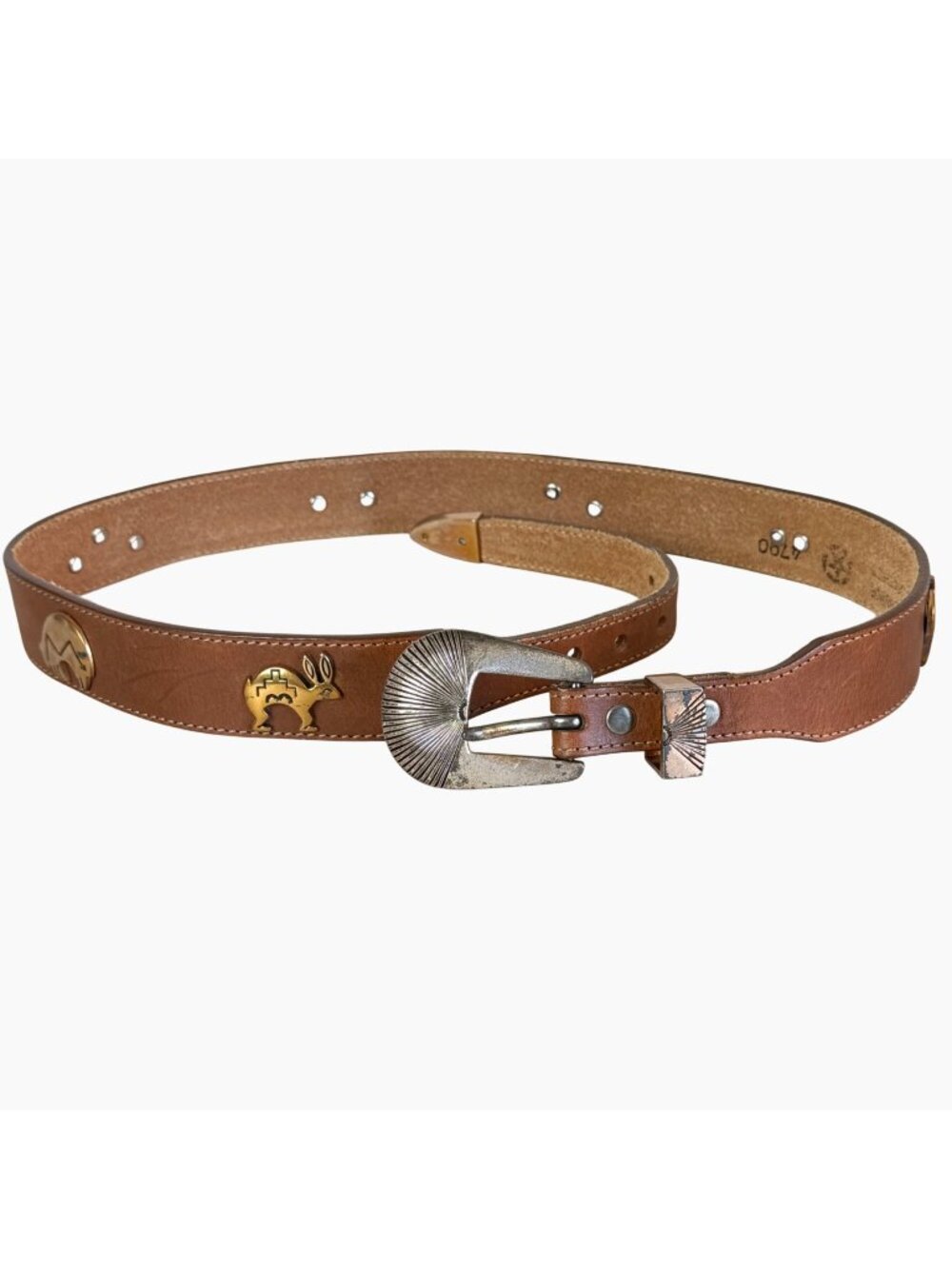 Vntg 1990 Leegin Silver Creek Western Animal Concho Brown Leather Belt Size 30